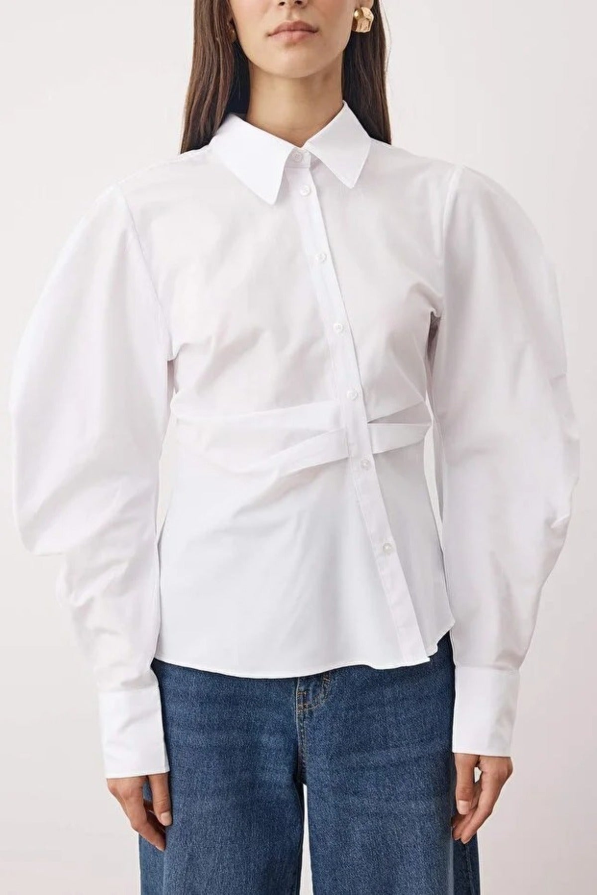 Asymmetrical Shirt with Balloon Sleeve Detail