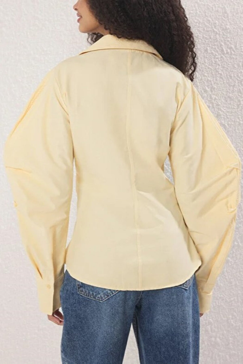 Asymmetrical Shirt with Balloon Sleeve Detail