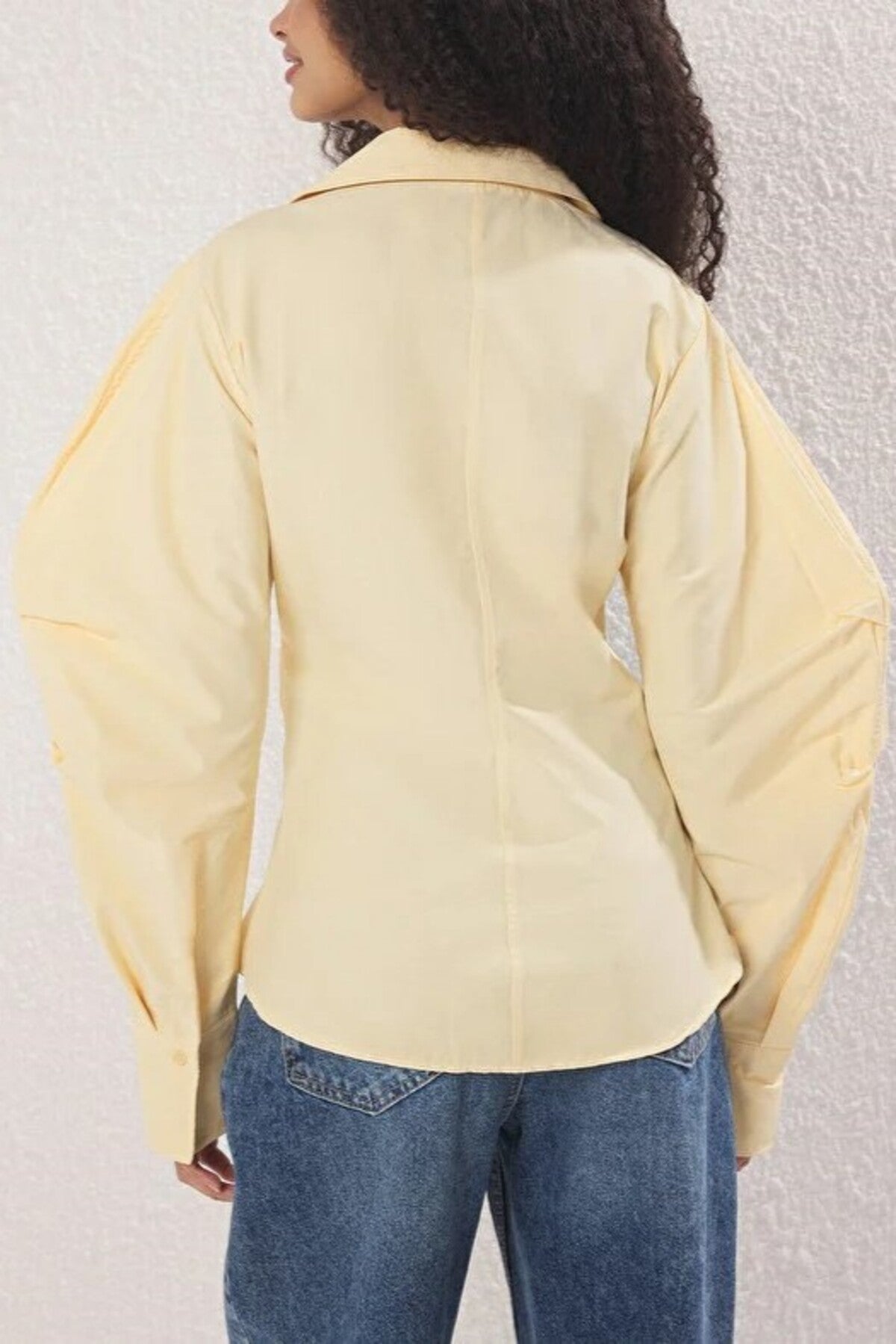 Asymmetrical Shirt with Balloon Sleeve Detail