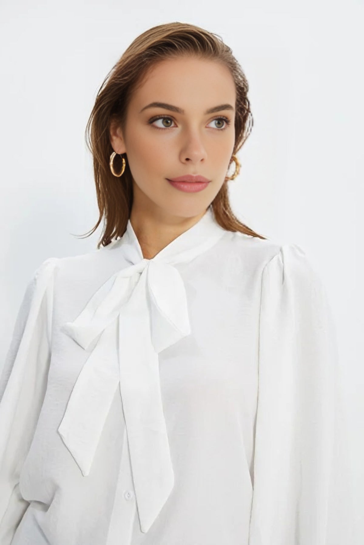Woven Shirt with Collar Scarf Detail