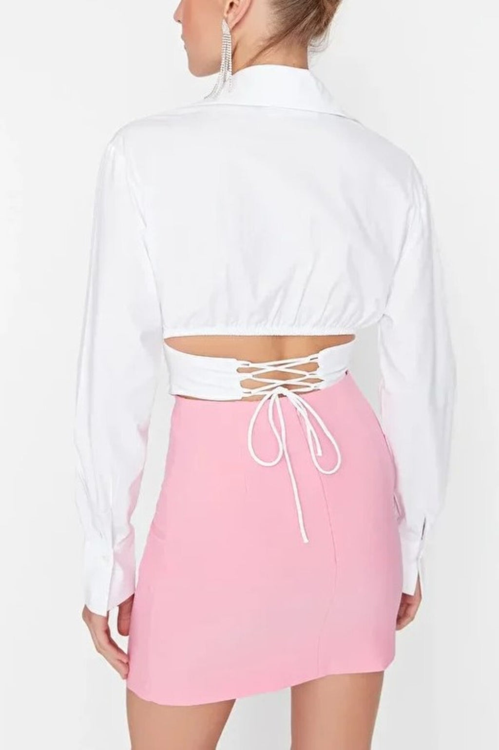 Crop Woven Poplin Shirt with Corset Detail