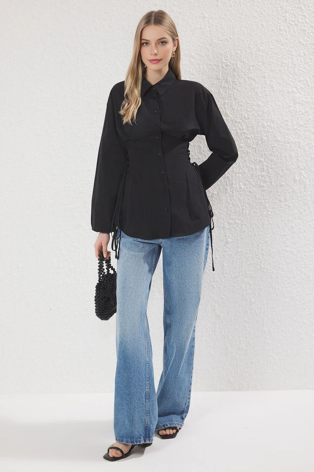 Woven Shirt with Waist Tie Detail