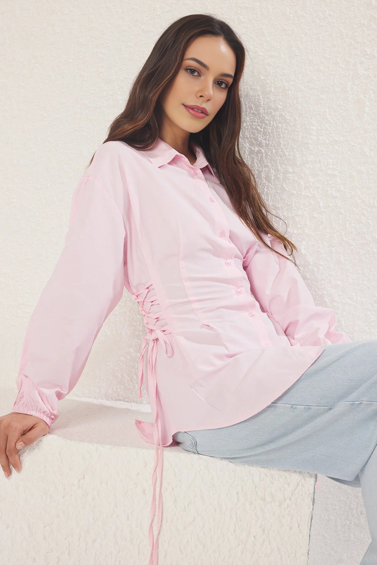 Woven Shirt with Waist Tie Detail