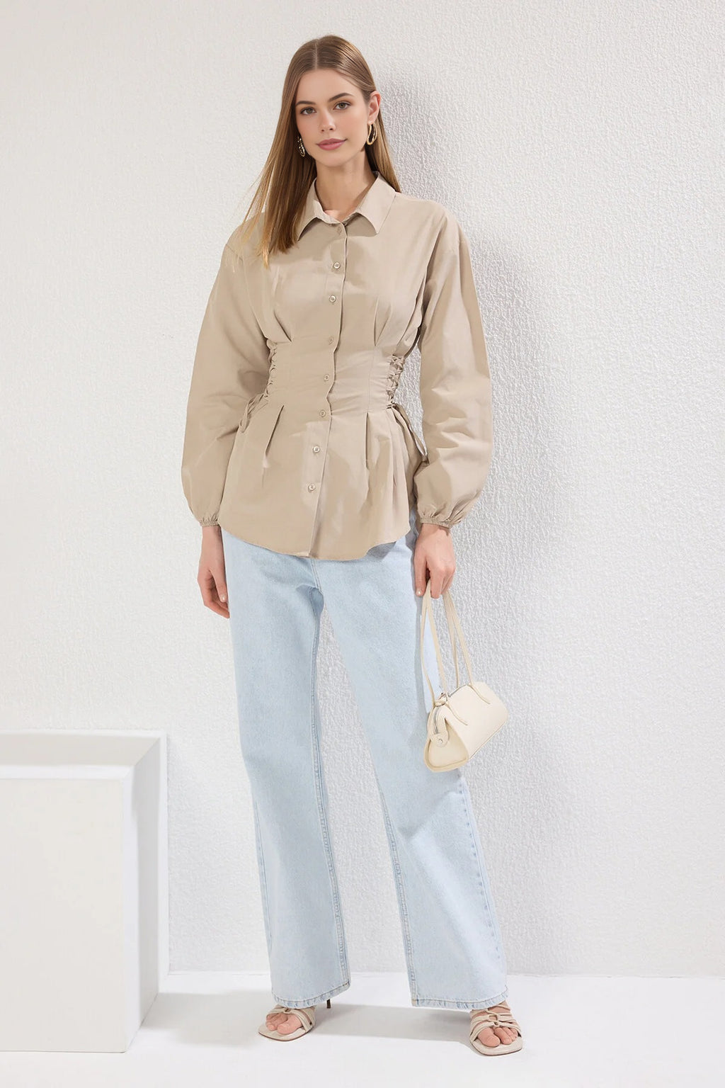 Woven Shirt with Waist Tie Detail