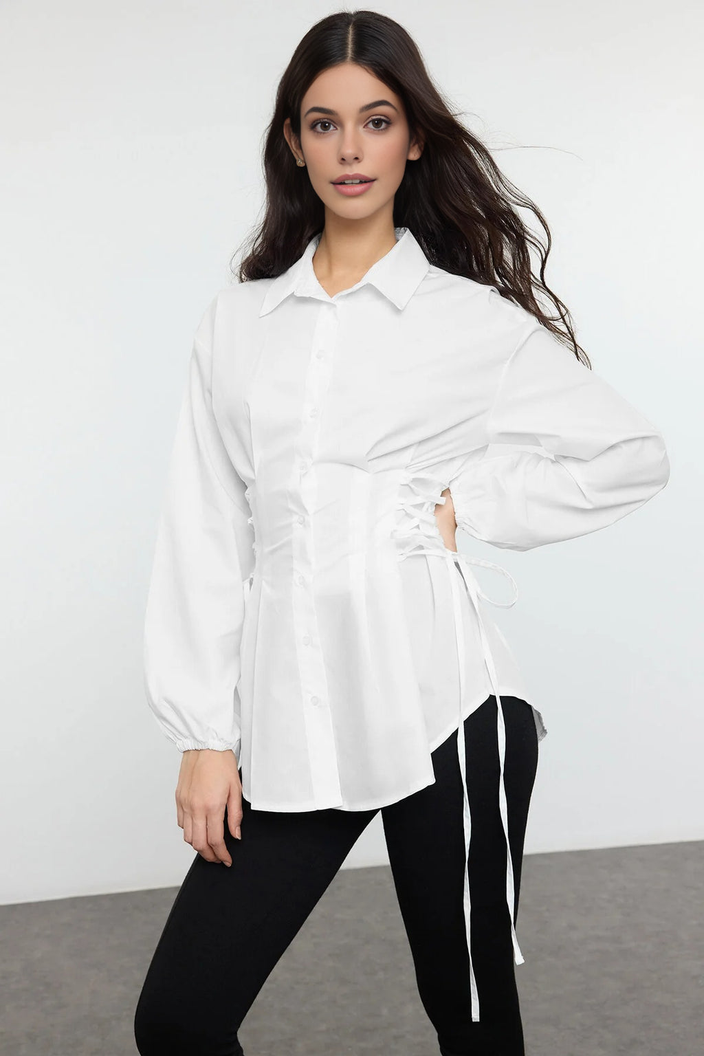 Woven Shirt with Waist Tie Detail