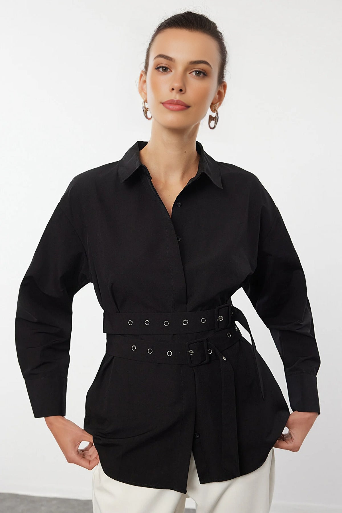 Woven Shirt with Belt Detail