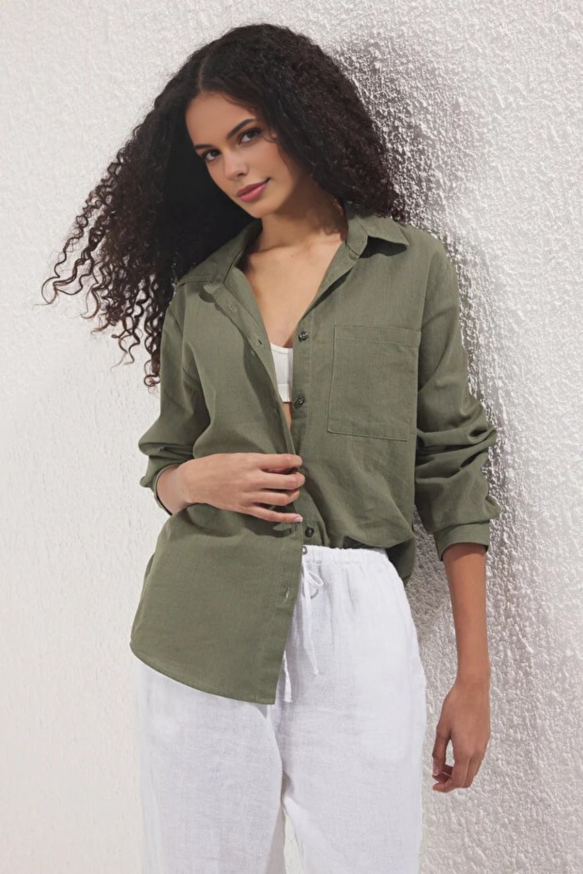 Linen Look Oversized Woven Shirt