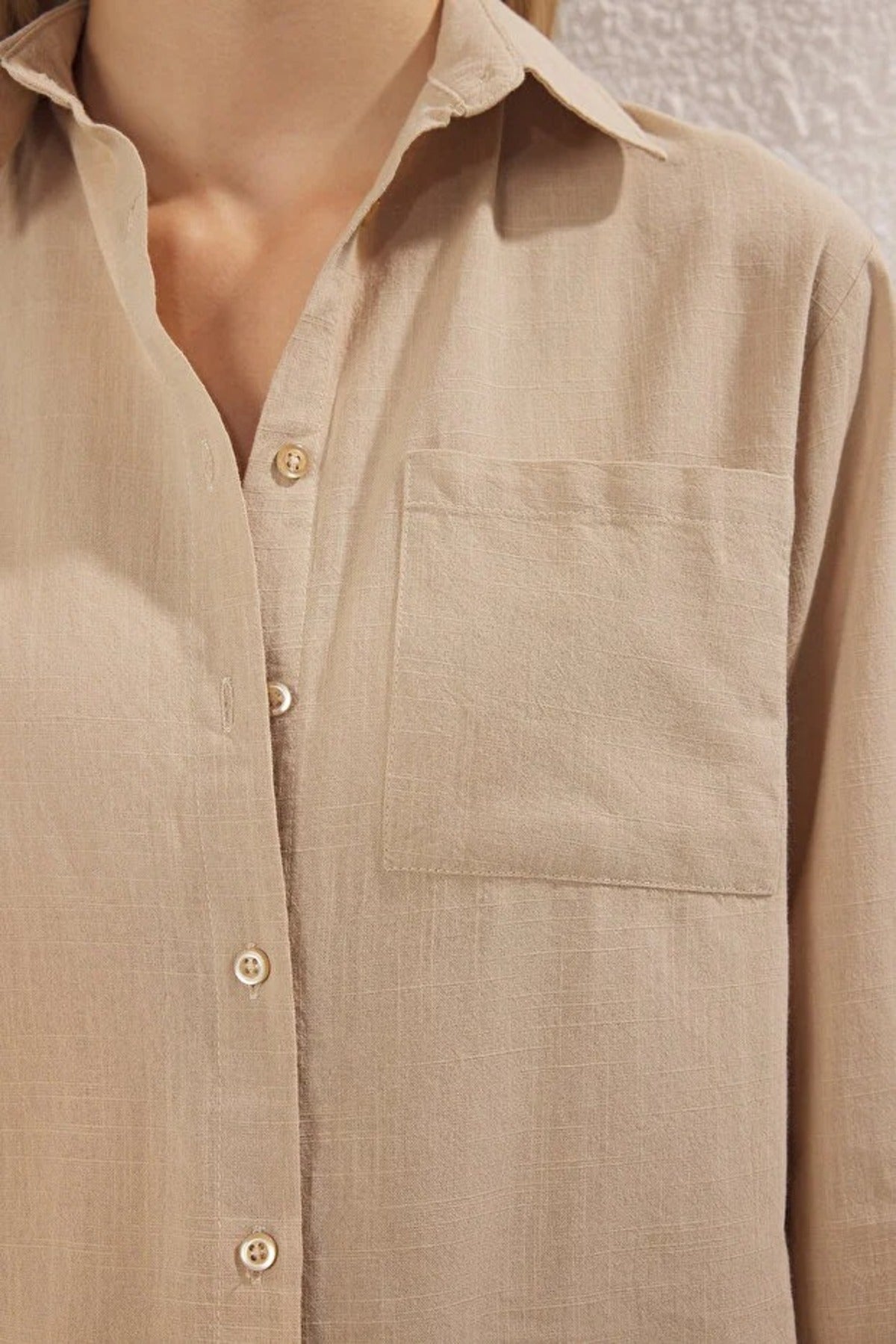 Linen Look Oversized Woven Shirt