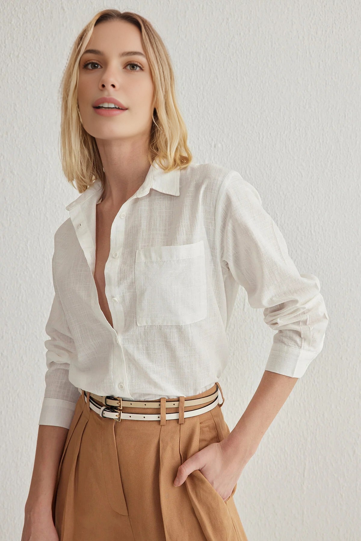 Linen Look Oversized Woven Shirt