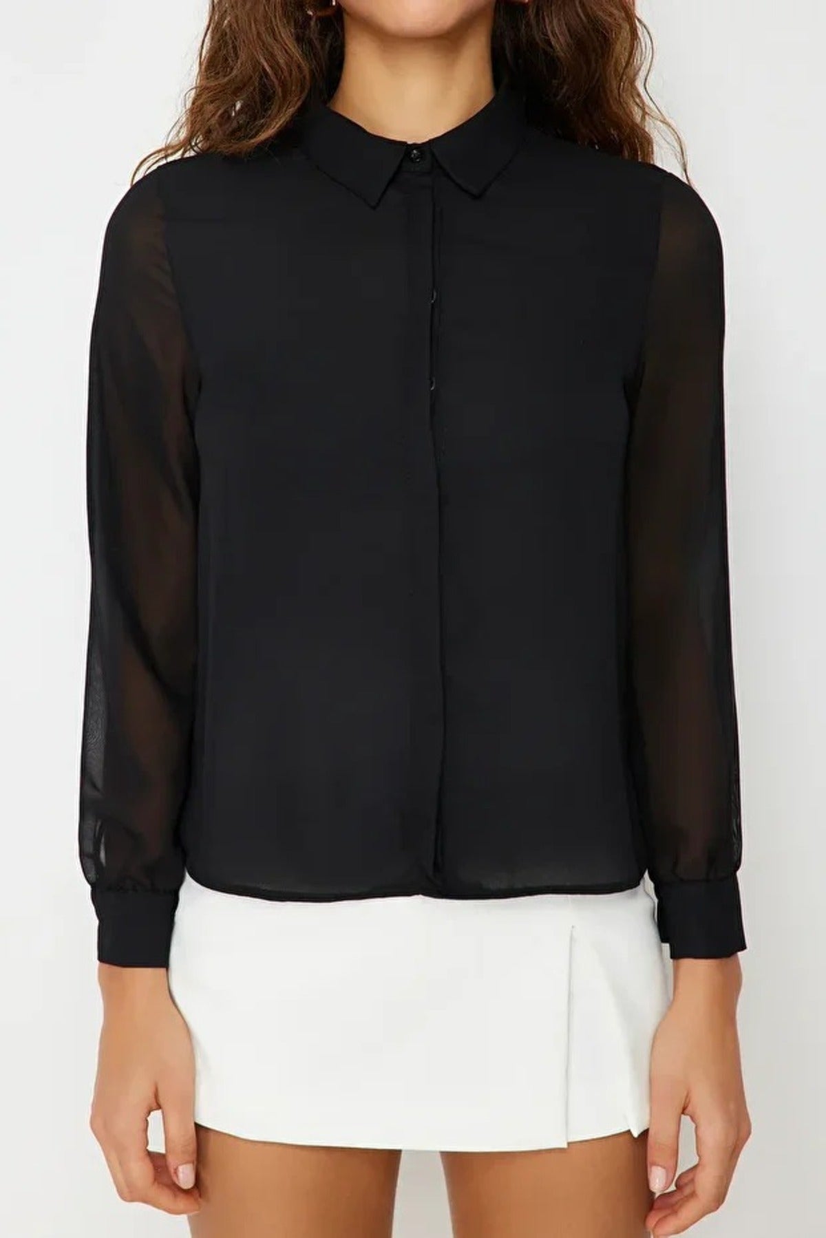 Woven Shirt with Transparent Sleeves