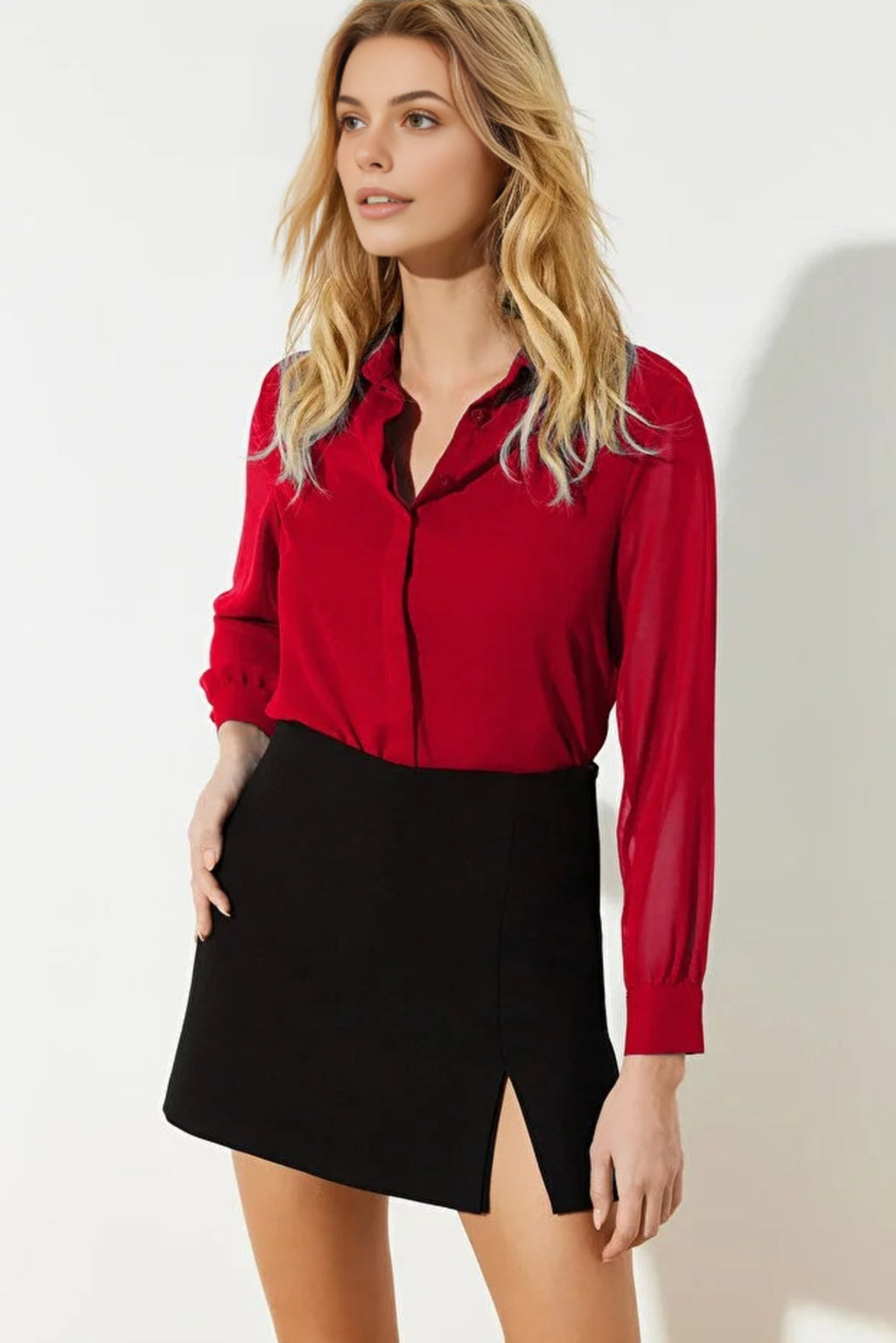 Woven Shirt with Transparent Sleeves