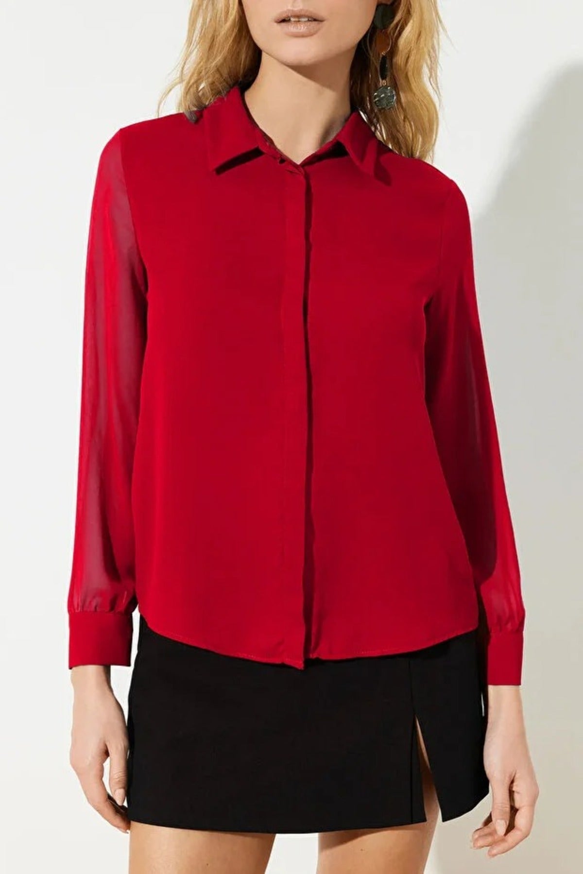 Woven Shirt with Transparent Sleeves