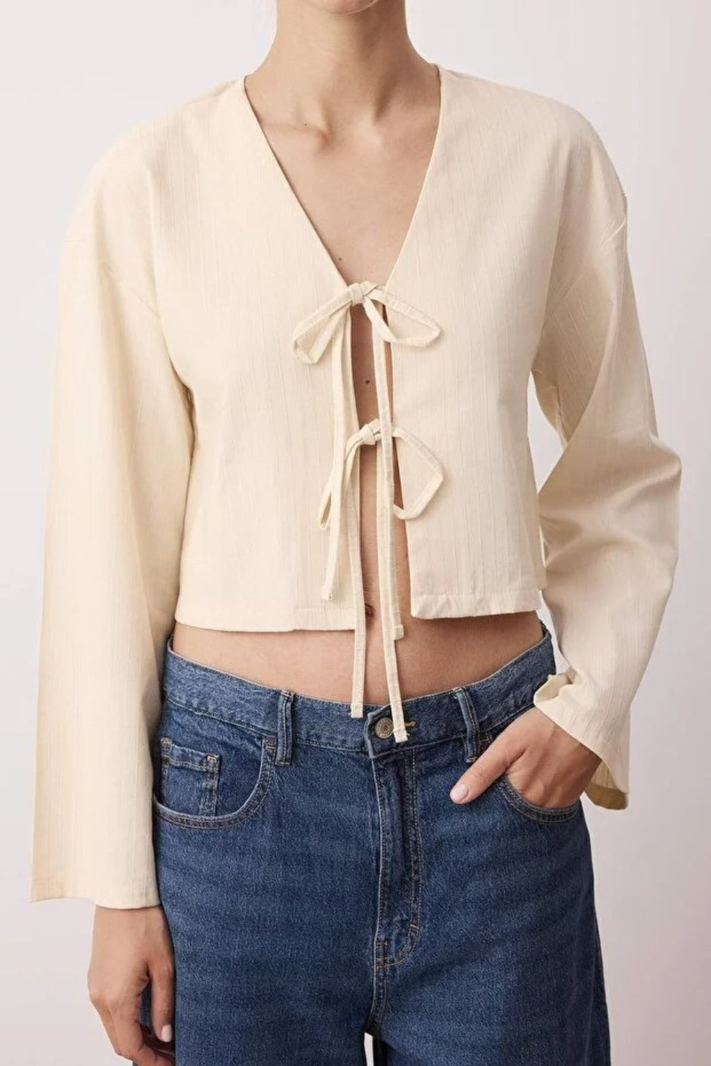 Striped Woven Shirt with Tie Detail