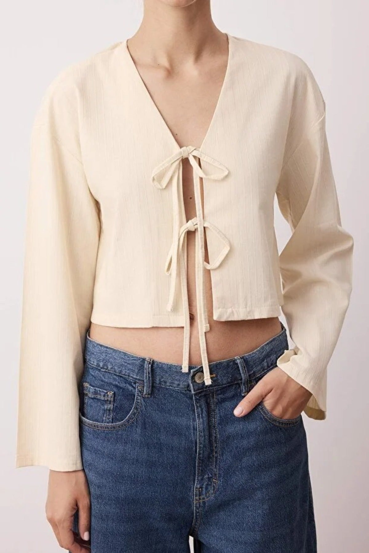 Striped Woven Shirt with Tie Detail