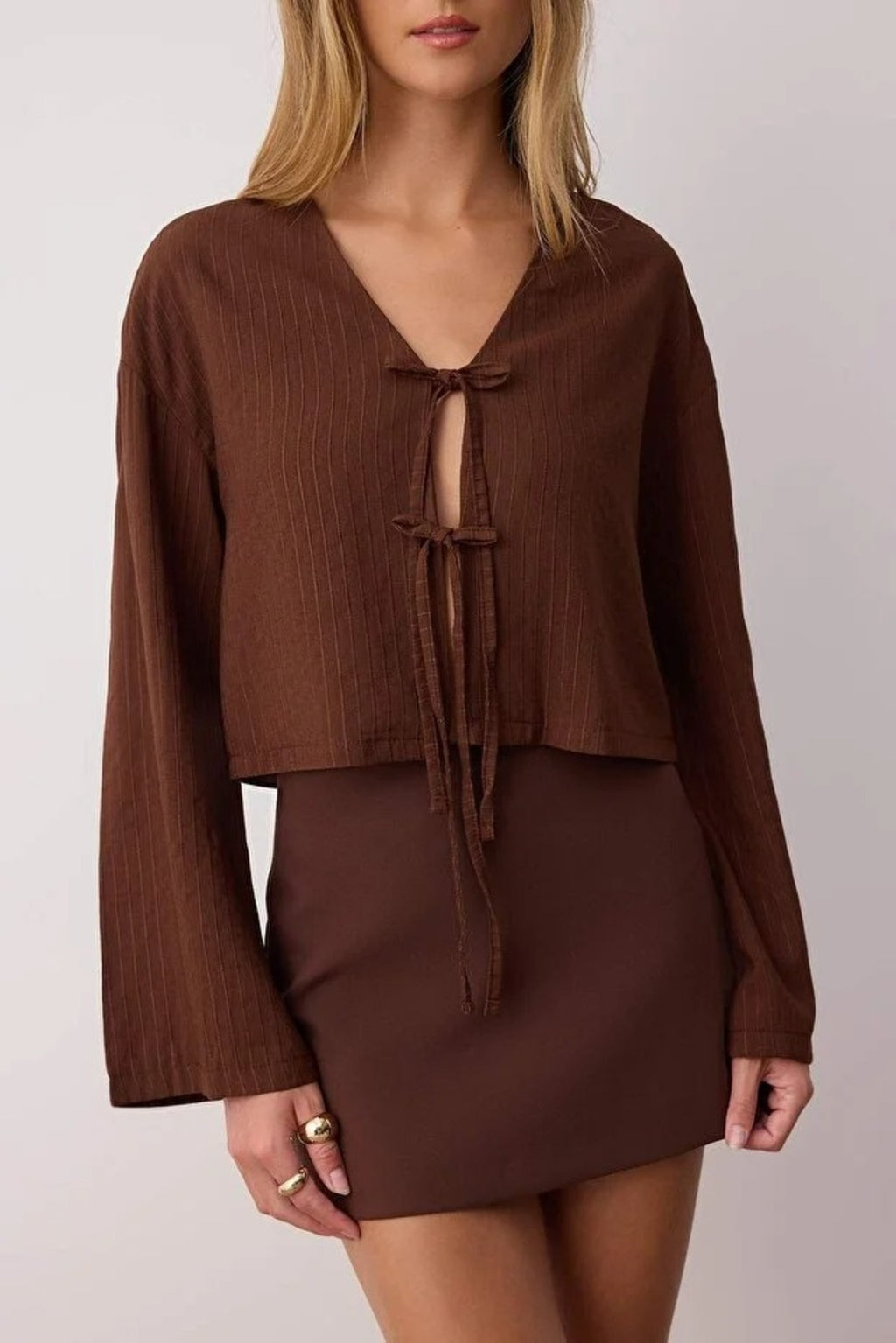 Striped Woven Shirt with Tie Detail