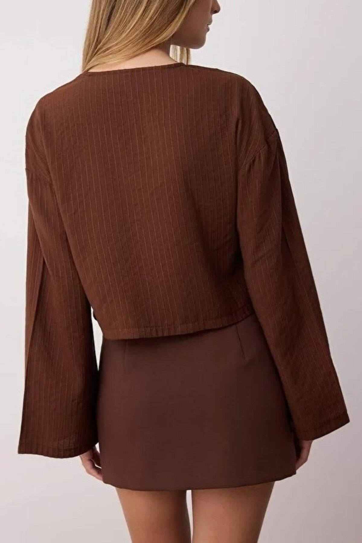 Striped Woven Shirt with Tie Detail