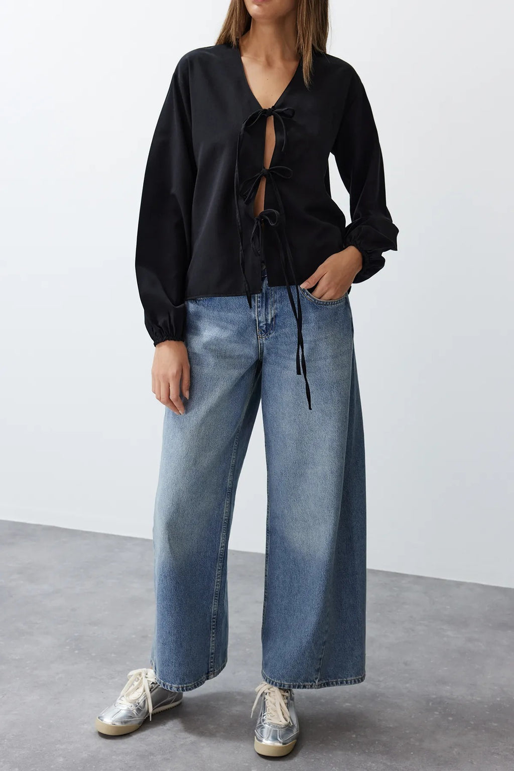 Woven Shirt with Front Tie Detail