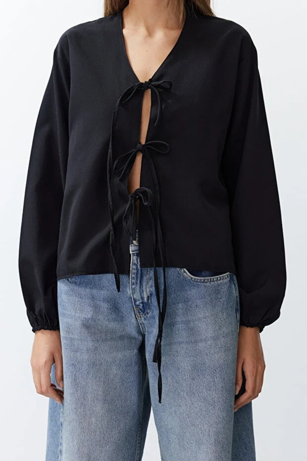 Woven Shirt with Front Tie Detail