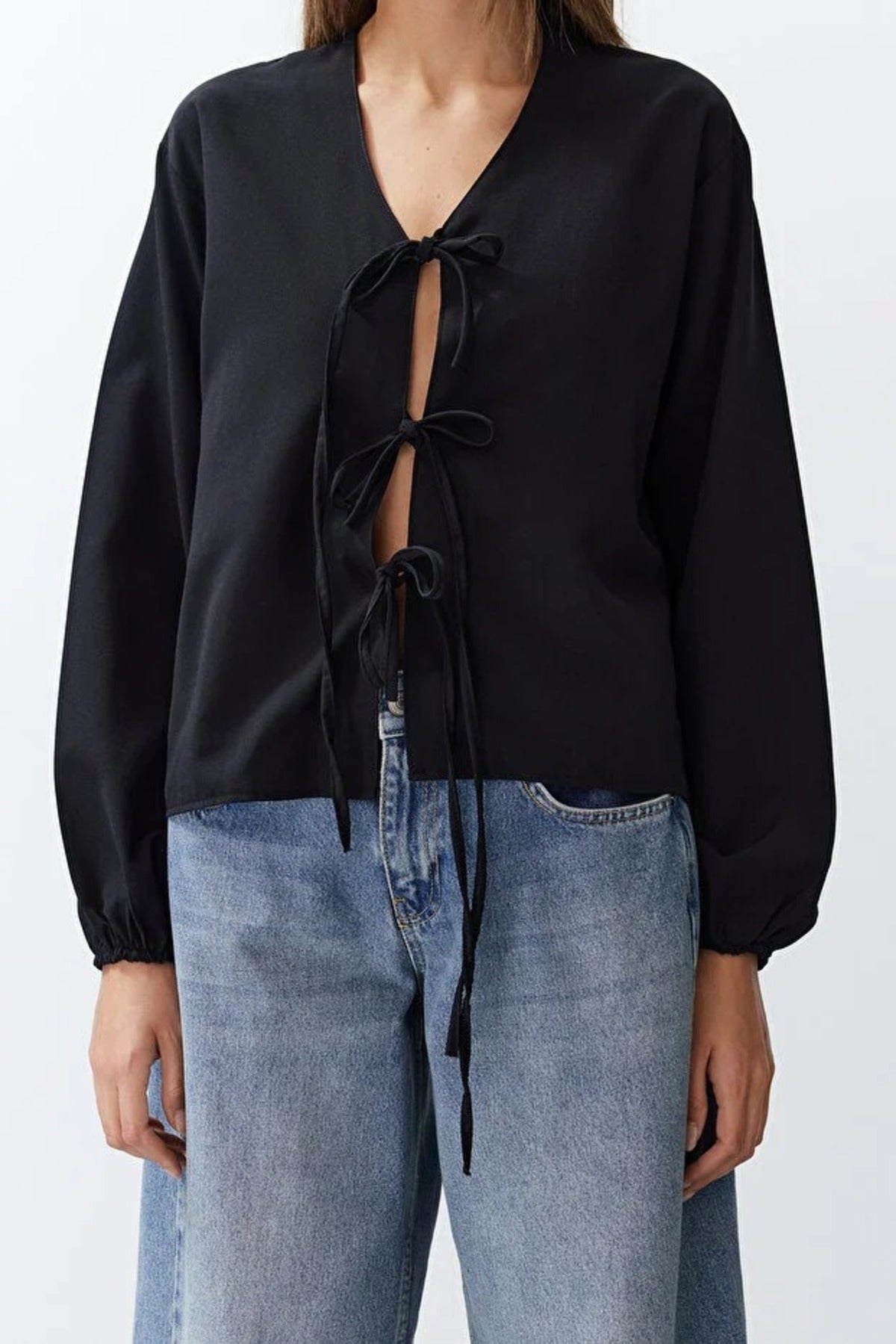 Woven Shirt with Front Tie Detail