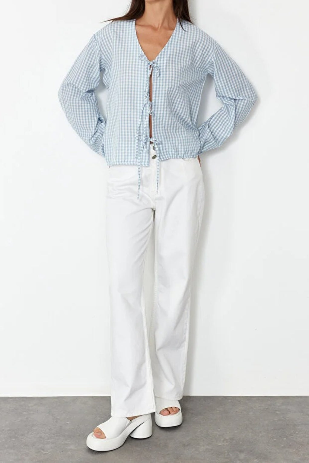 Woven Shirt with Front Tie Detail