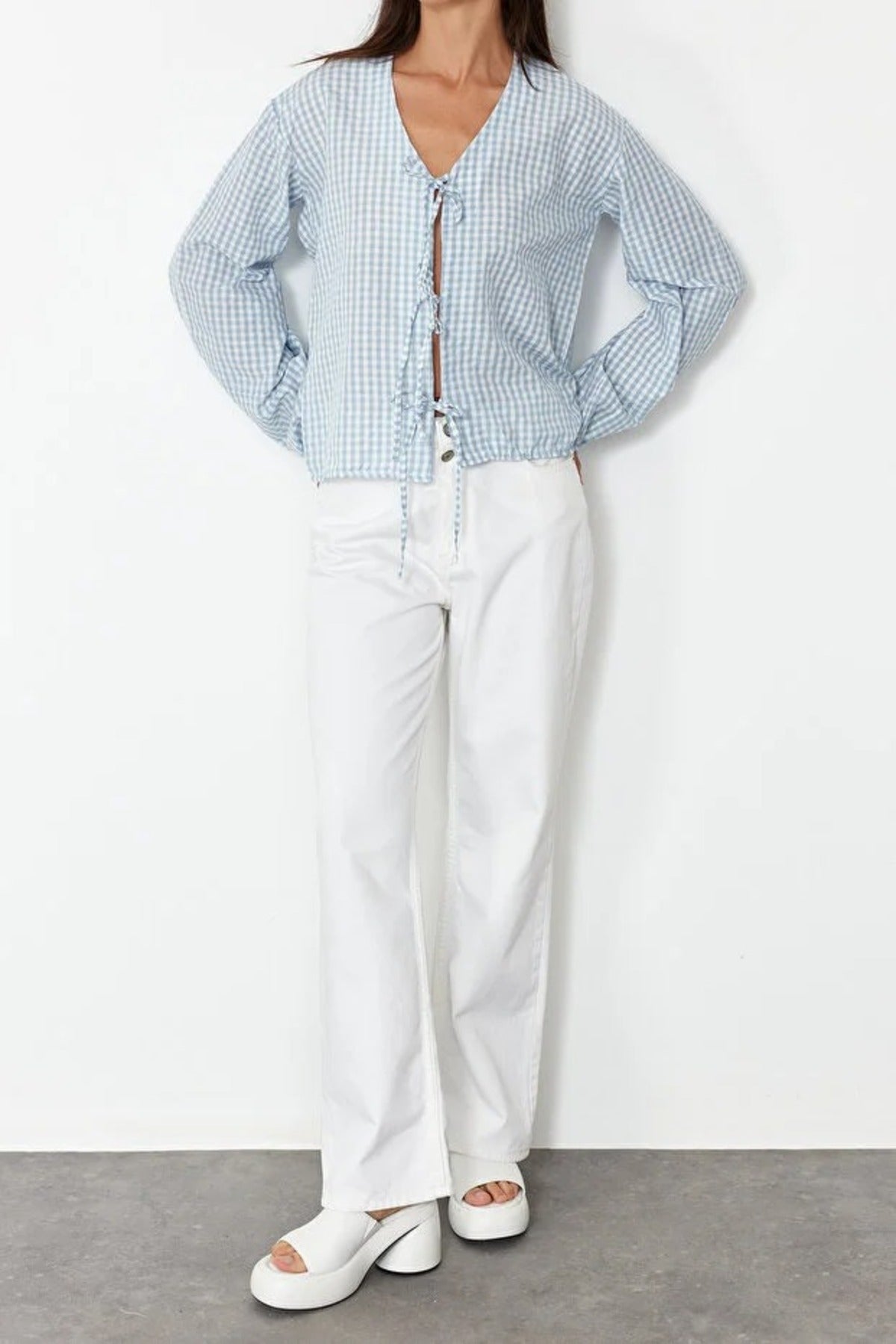 Woven Shirt with Front Tie Detail