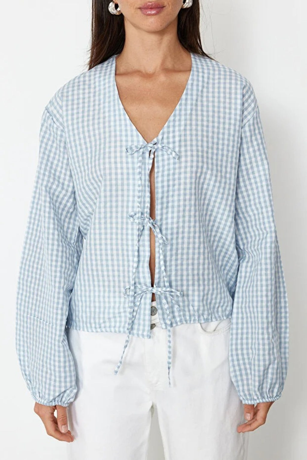 Woven Shirt with Front Tie Detail