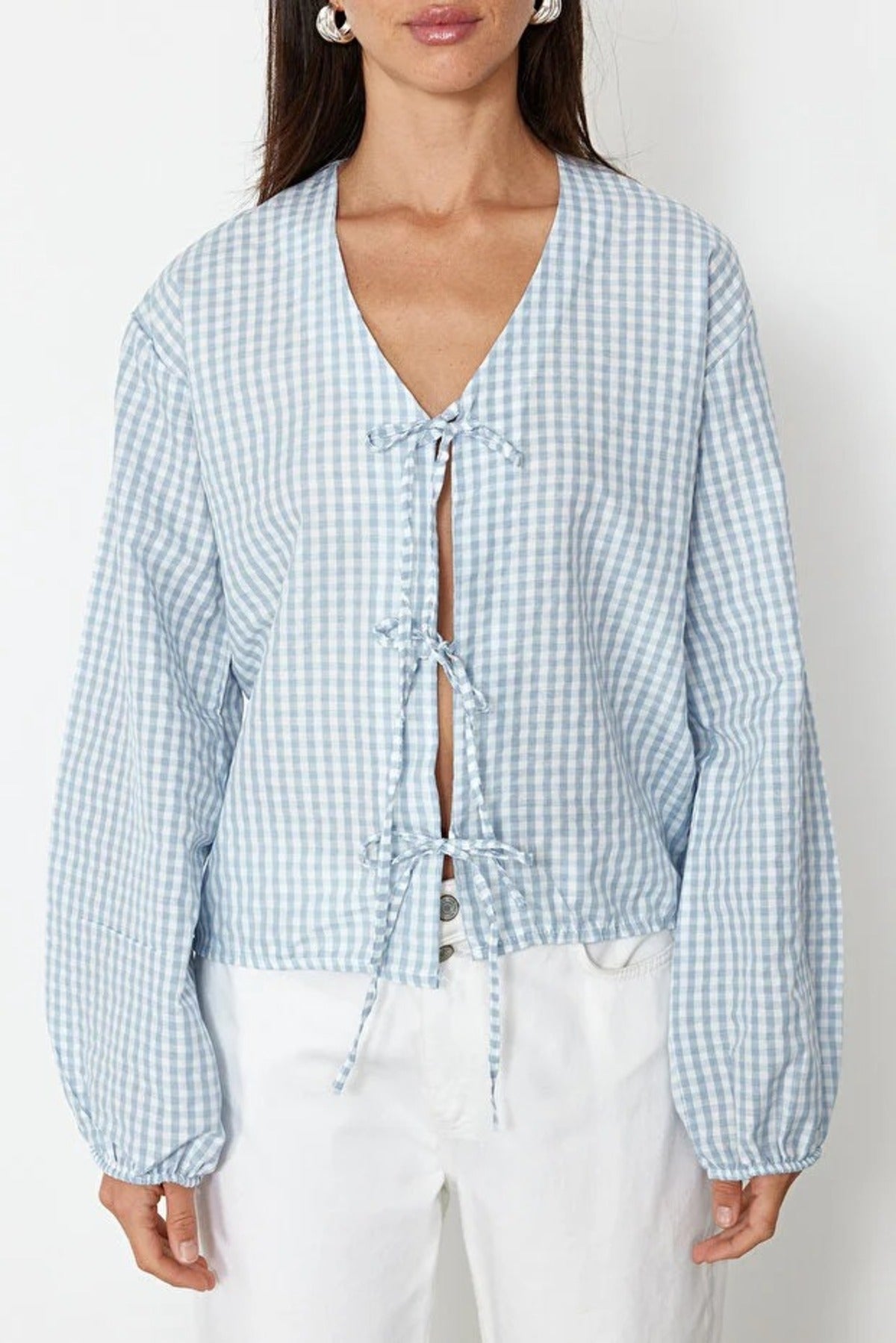 Woven Shirt with Front Tie Detail