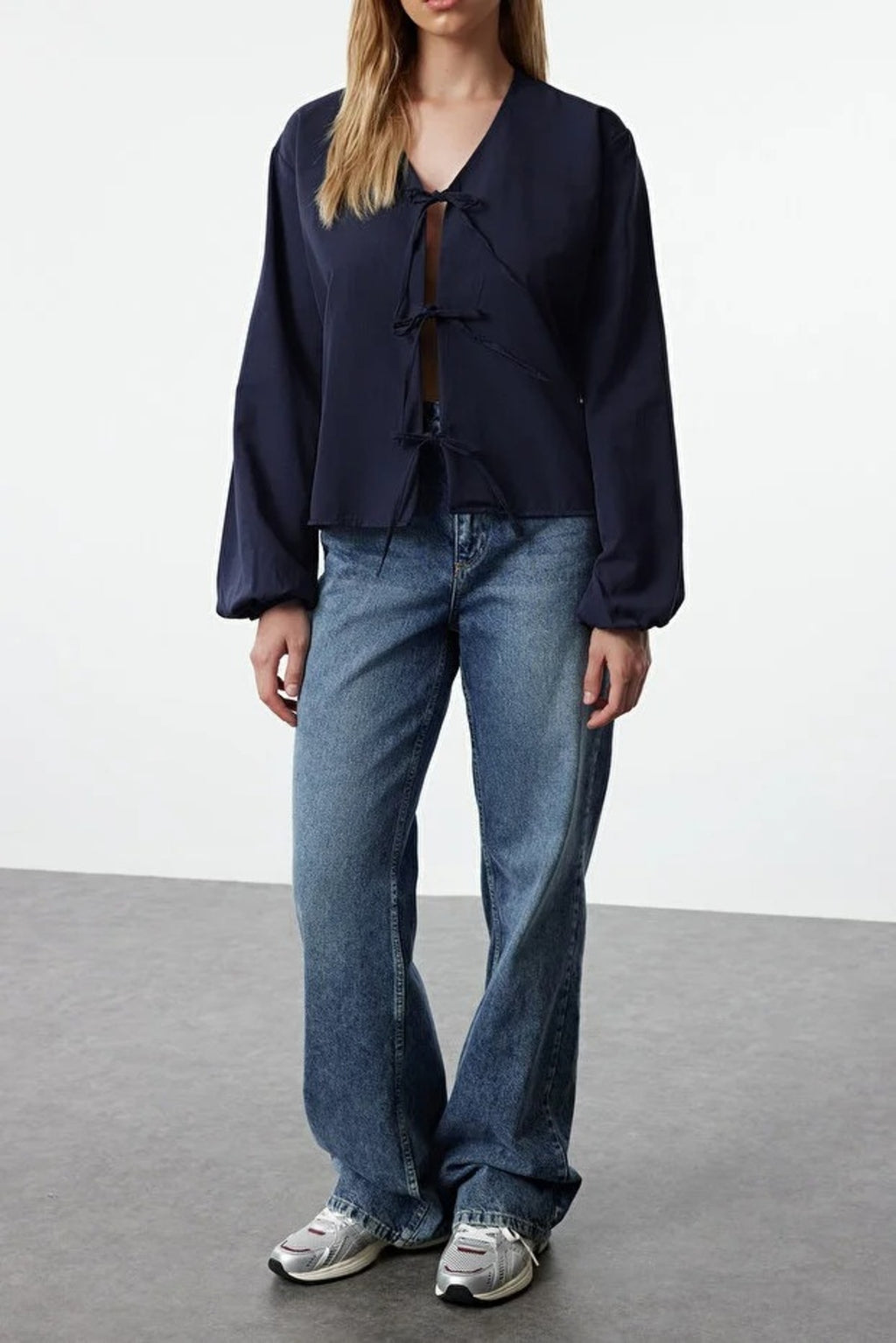 Woven Shirt with Front Tie Detail