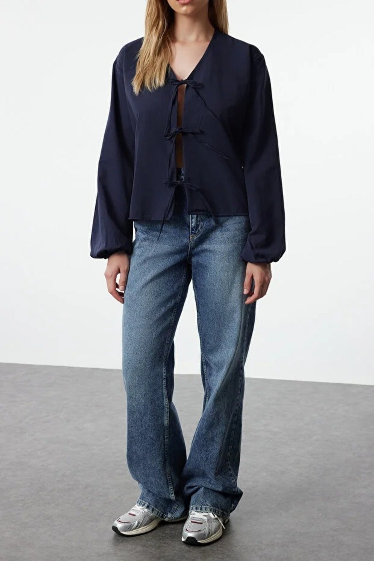 Woven Shirt with Front Tie Detail