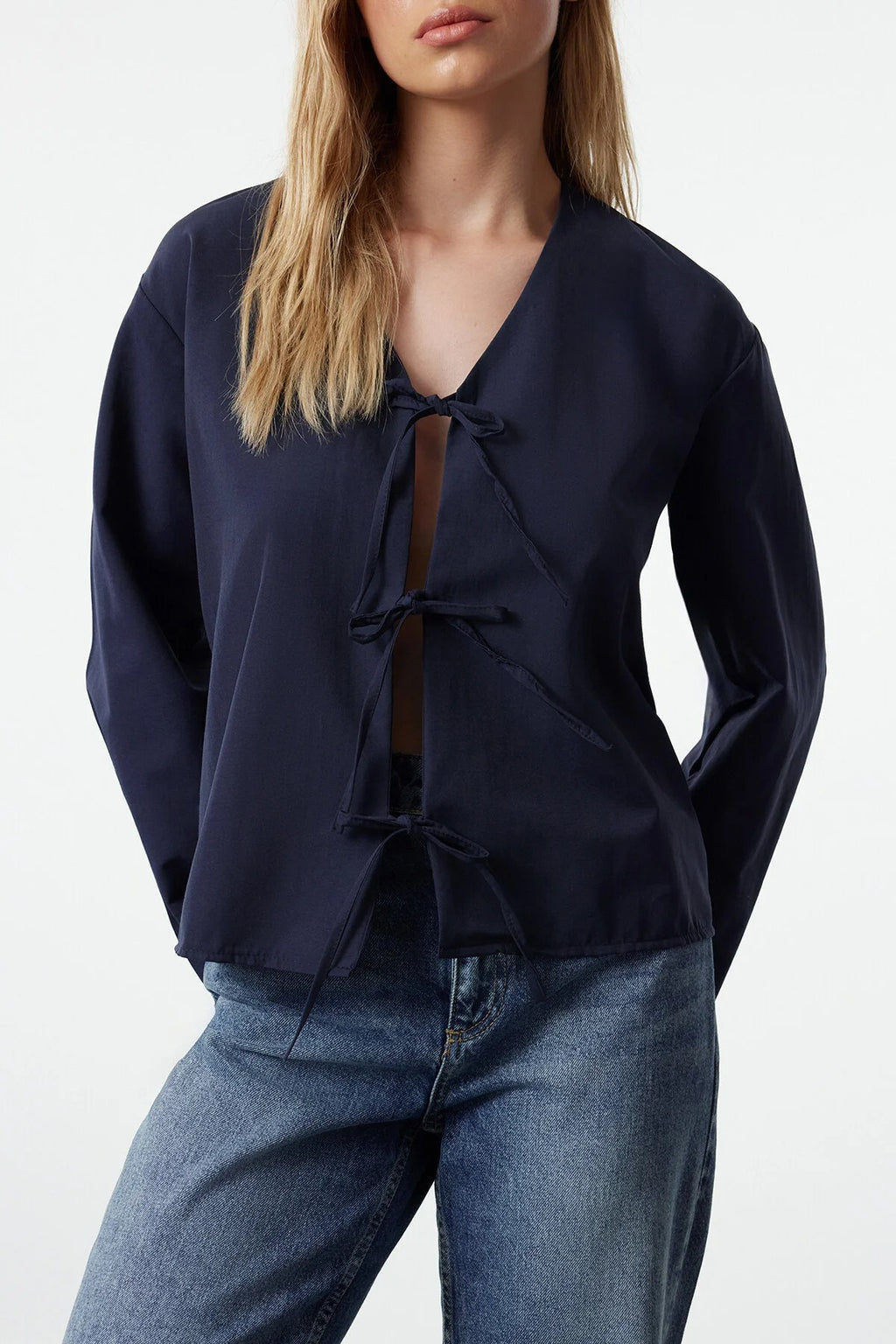 Woven Shirt with Front Tie Detail