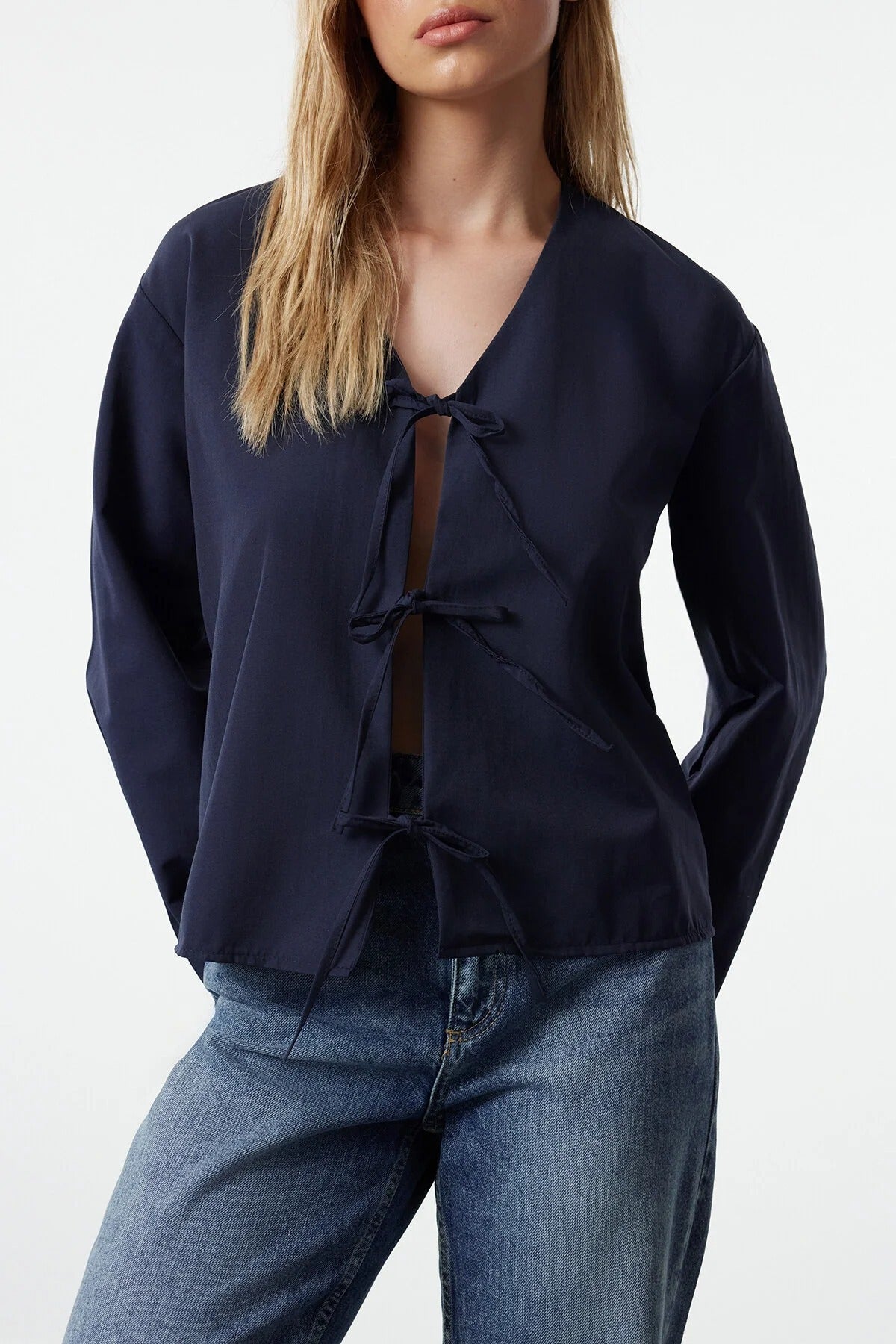 Woven Shirt with Front Tie Detail