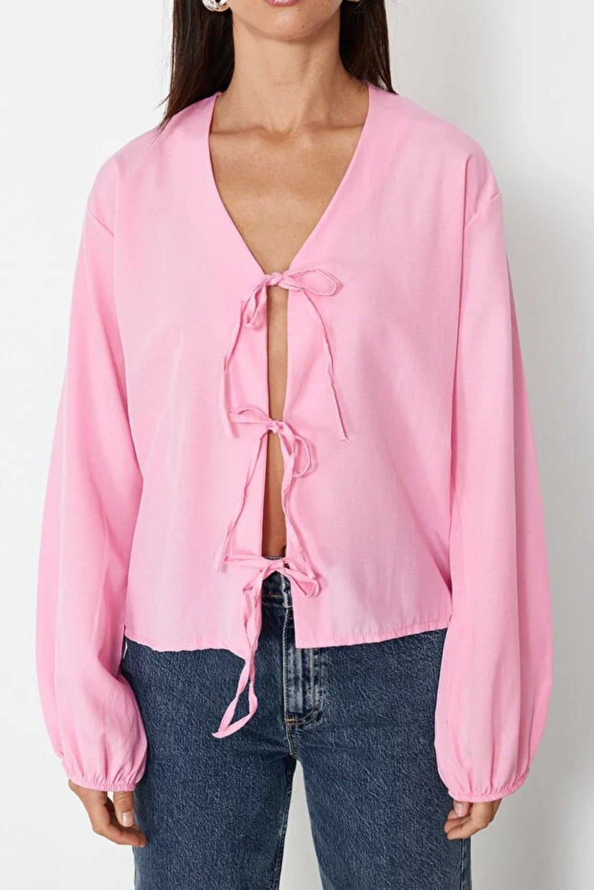 Woven Shirt with Front Tie Detail