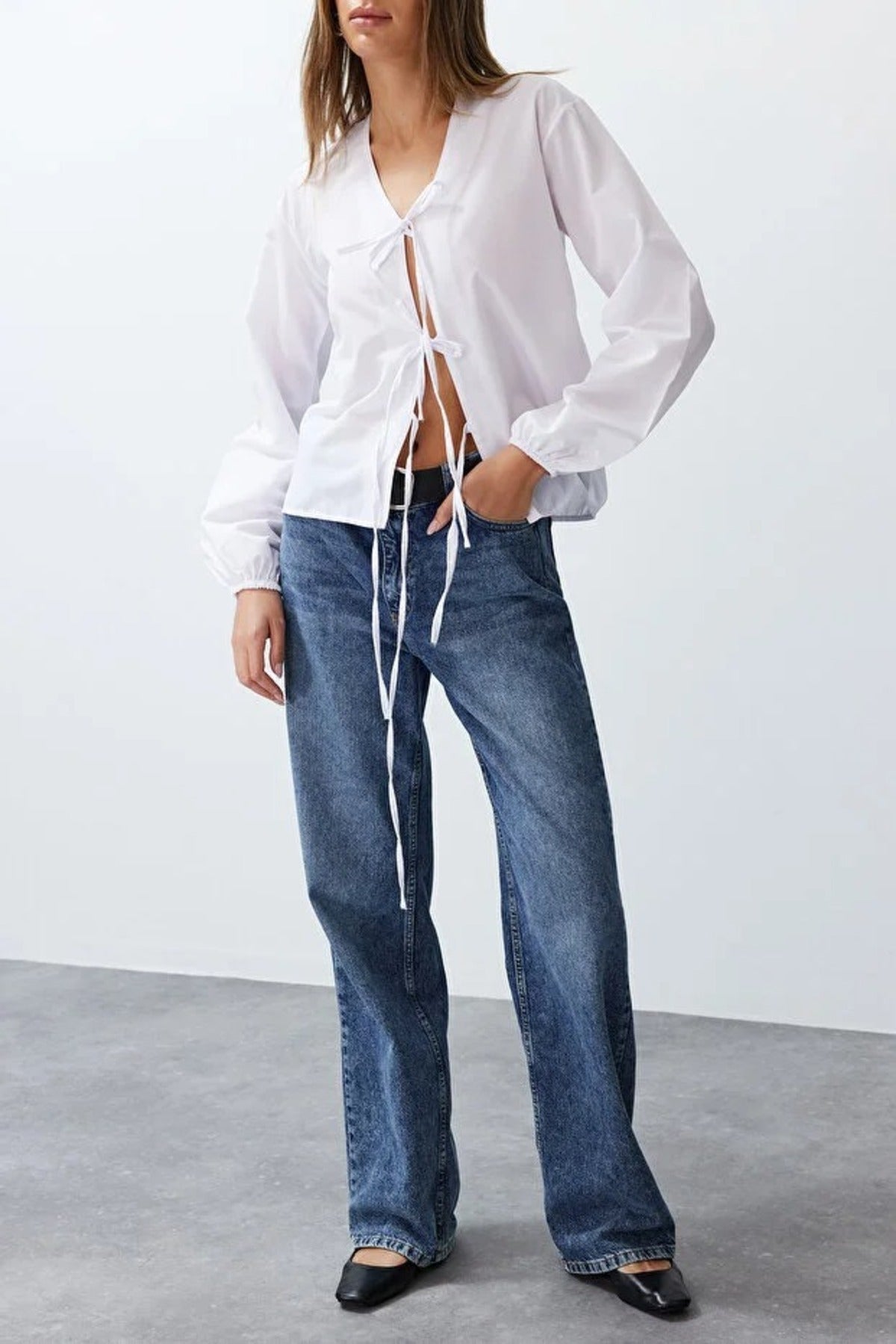 Woven Shirt with Front Tie Detail