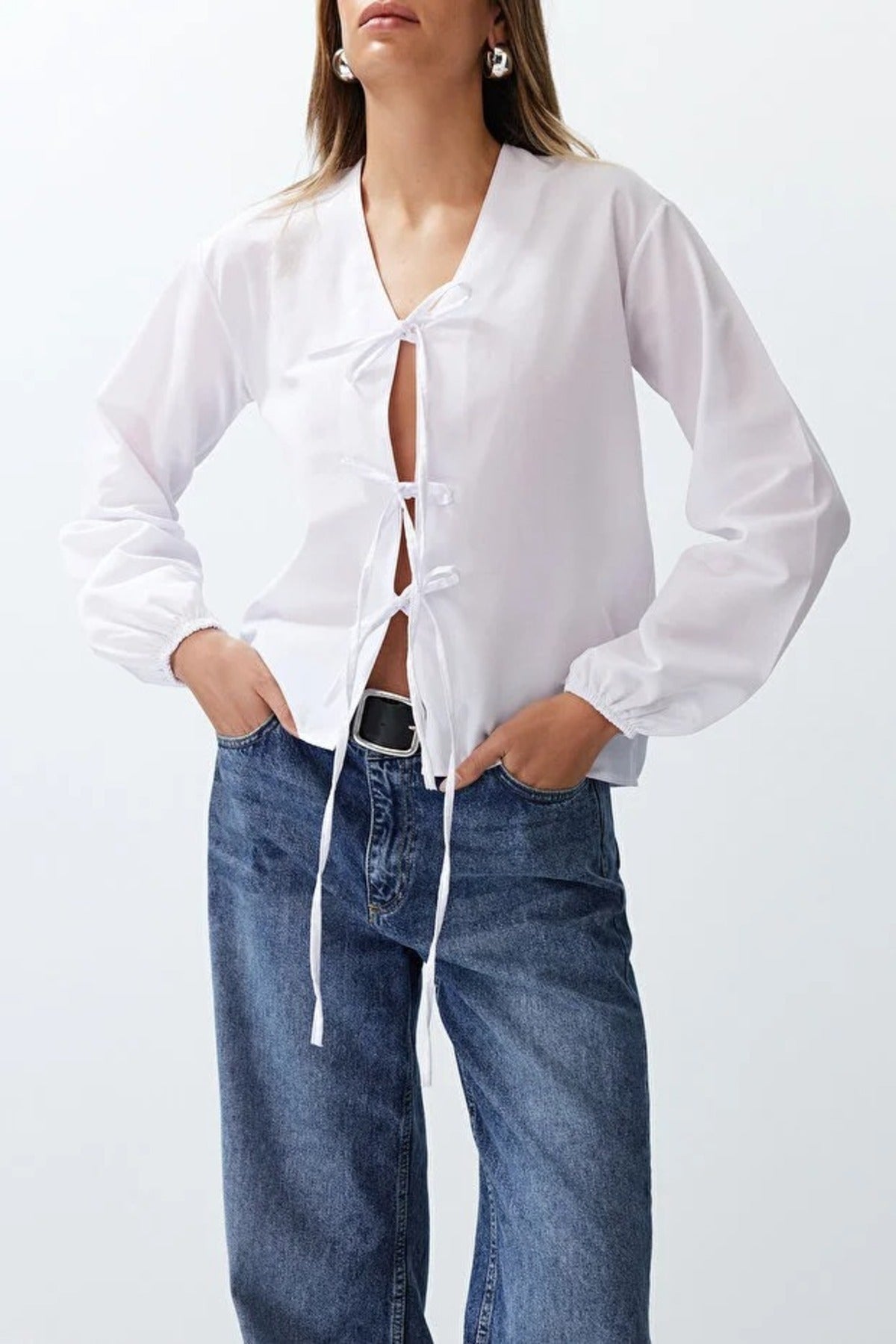 Woven Shirt with Front Tie Detail