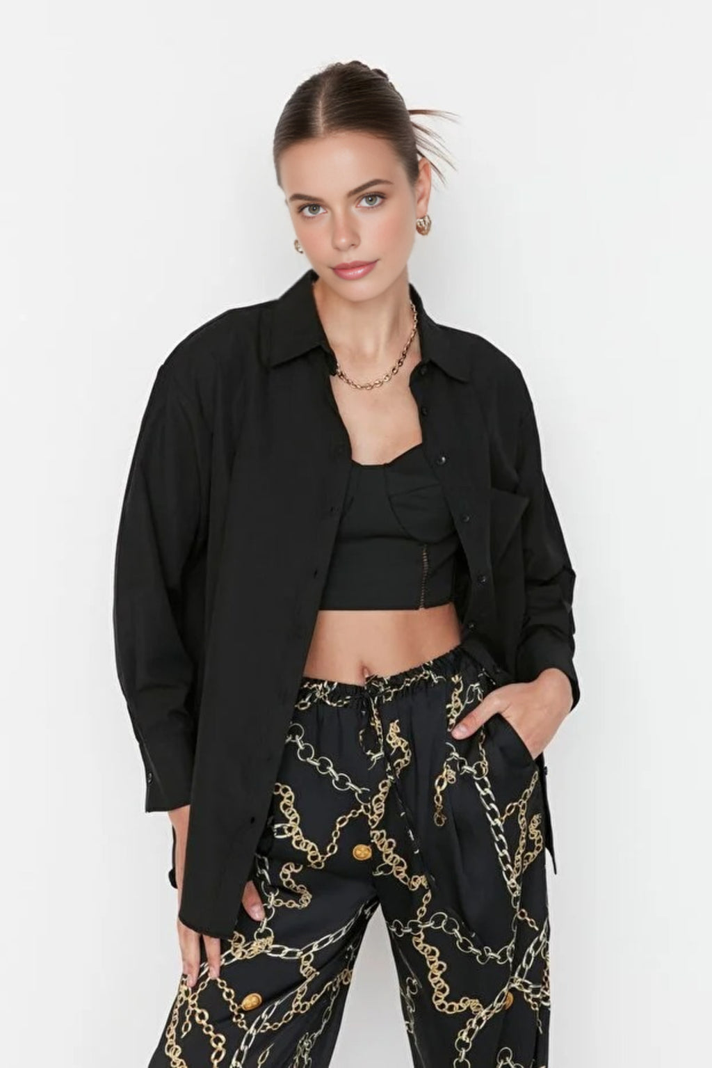 Single Pocket Boyfriend Cotton Woven Shirt