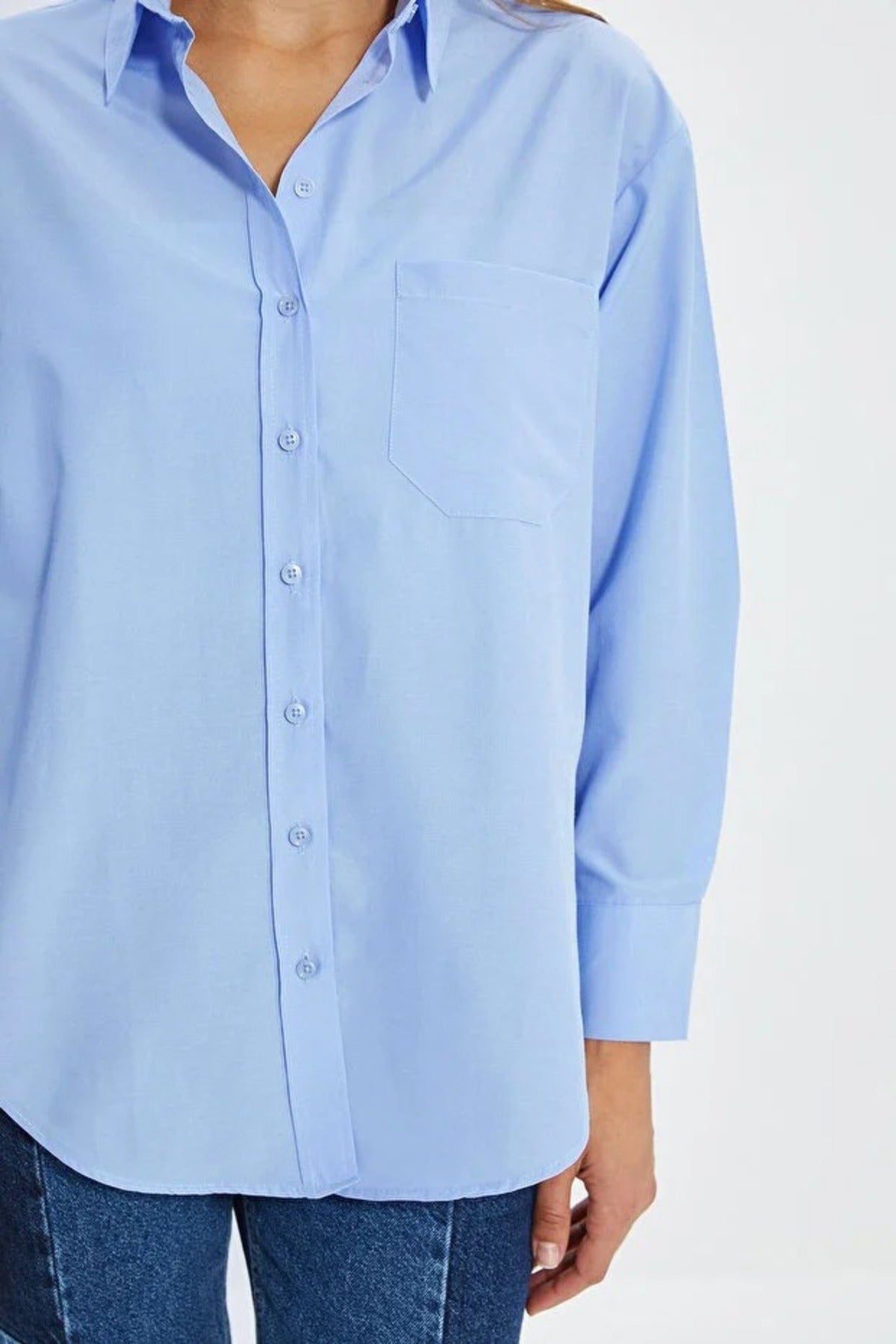 Single Pocket Boyfriend Cotton Woven Shirt
