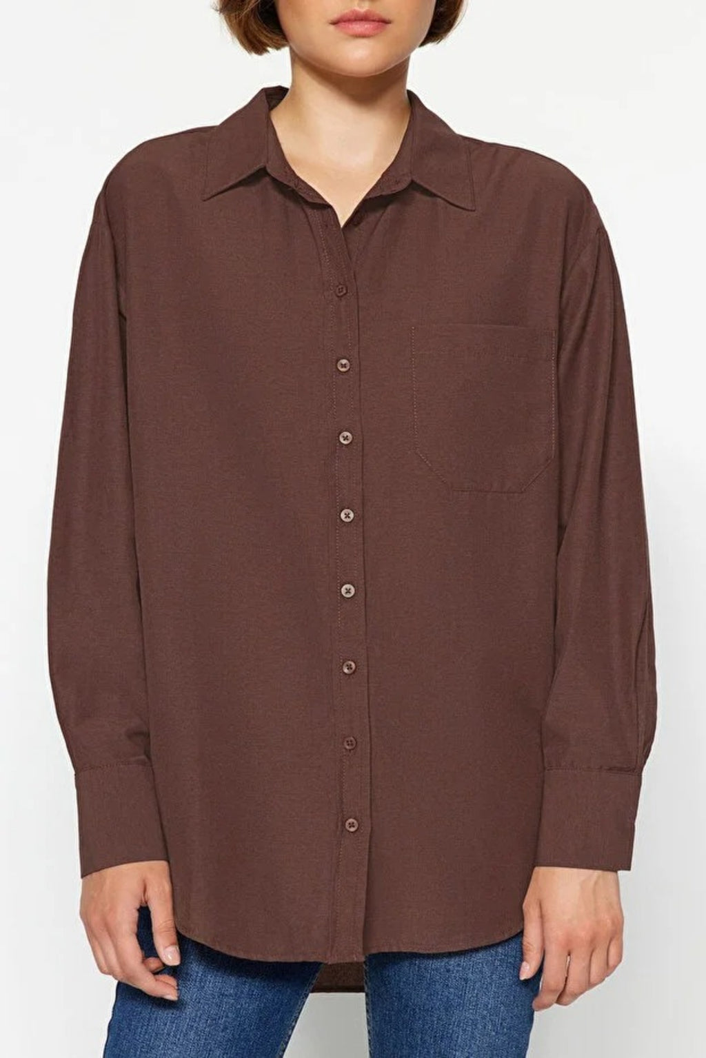 Single Pocket Boyfriend Cotton Woven Shirt