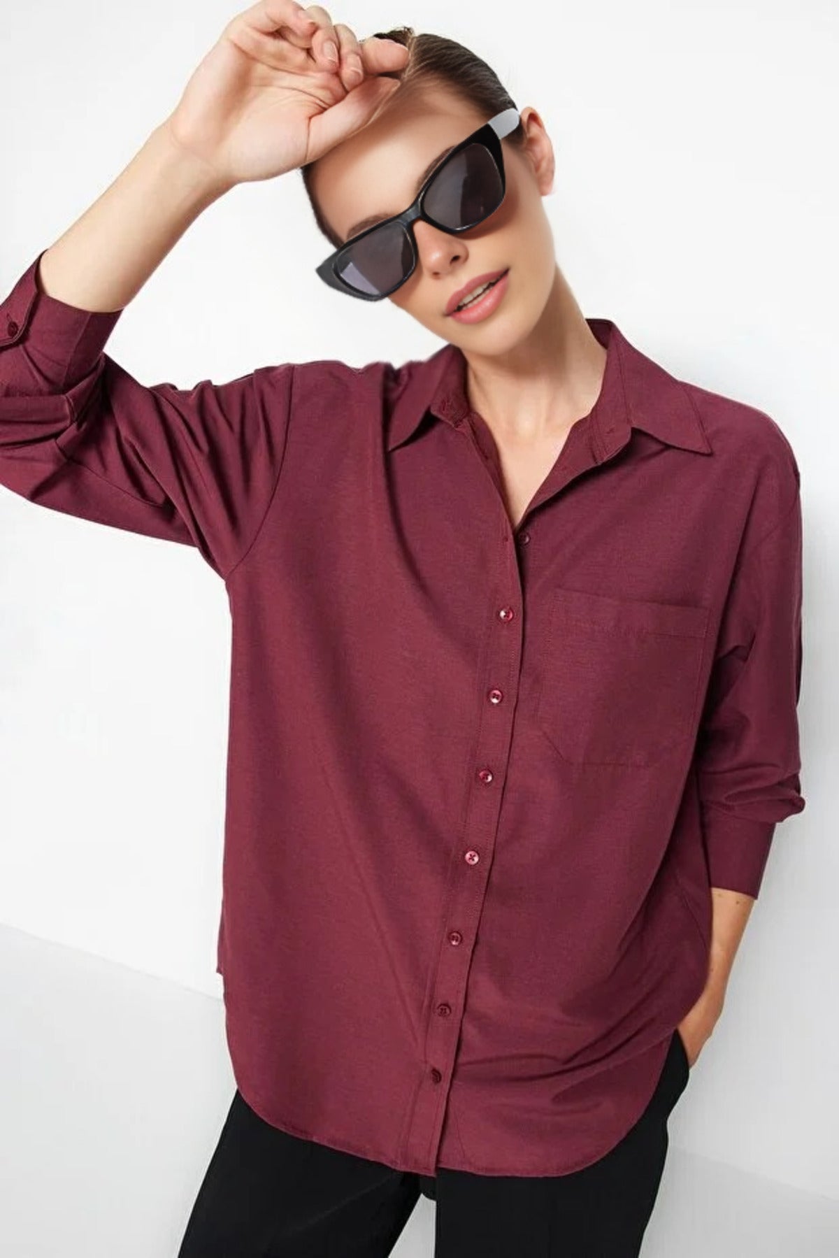 Single Pocket Boyfriend Cotton Woven Shirt