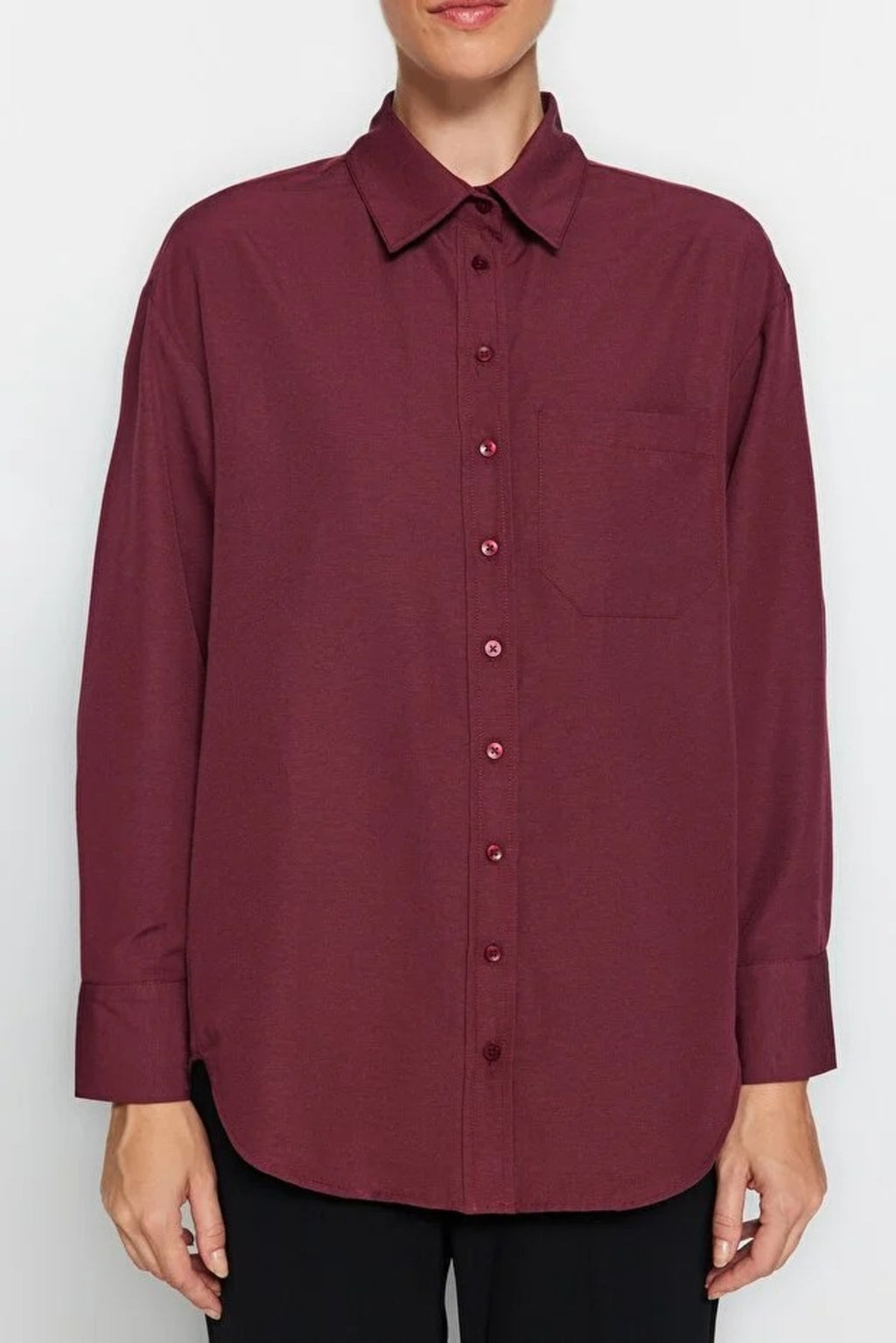 Single Pocket Boyfriend Cotton Woven Shirt