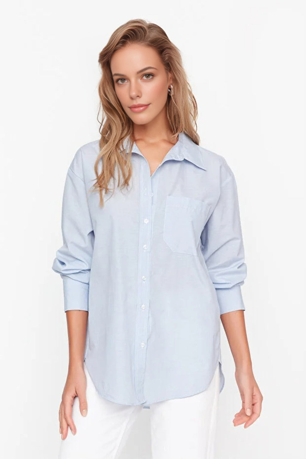 Single Pocket Boyfriend Cotton Woven Shirt