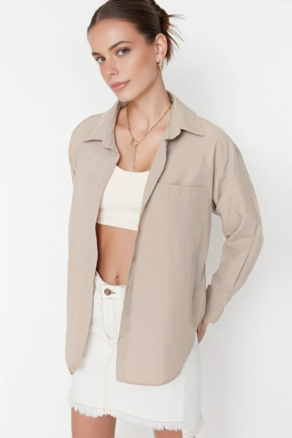 Single Pocket Boyfriend Cotton Woven Shirt