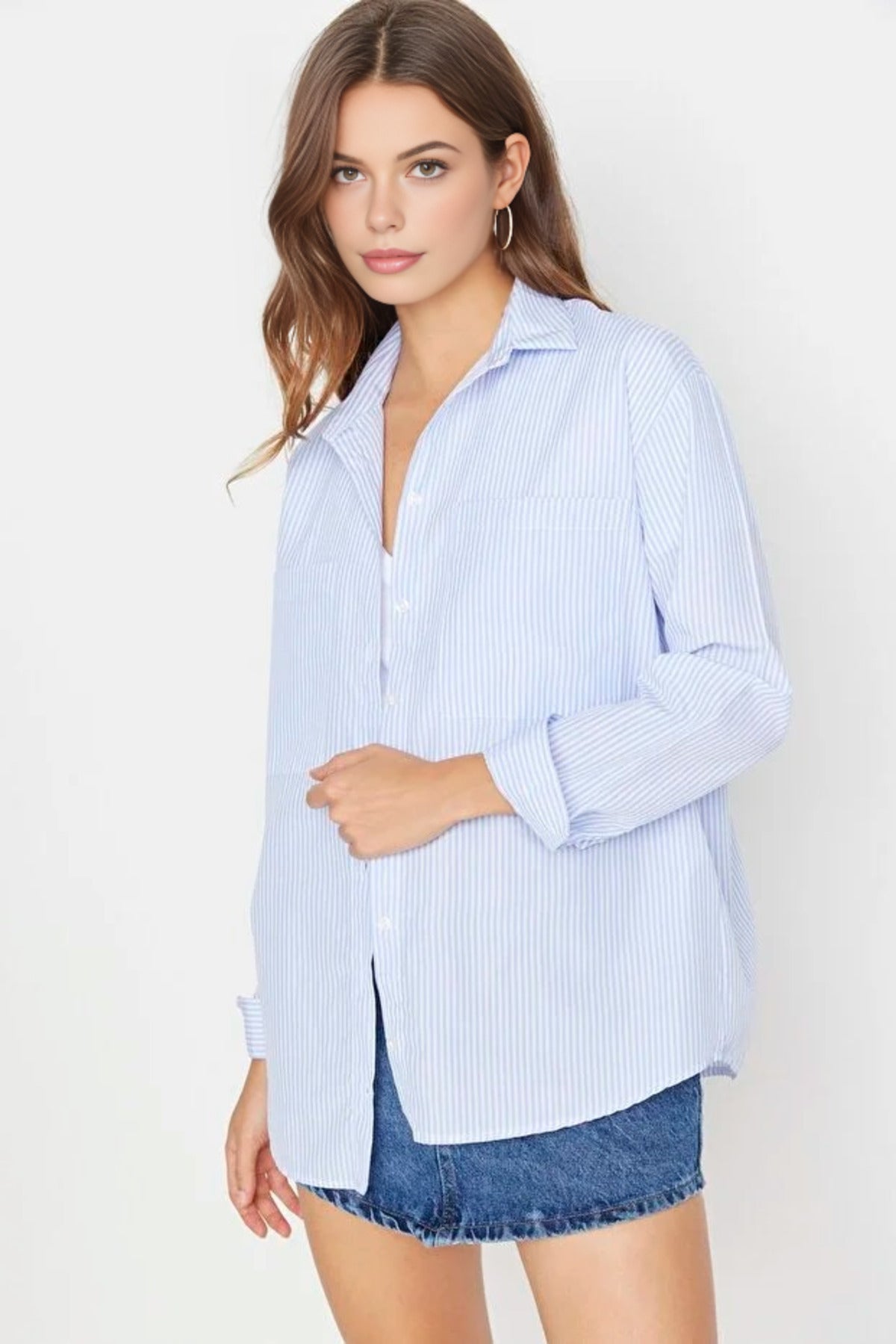 Striped Woven Shirt with Pocket Detail