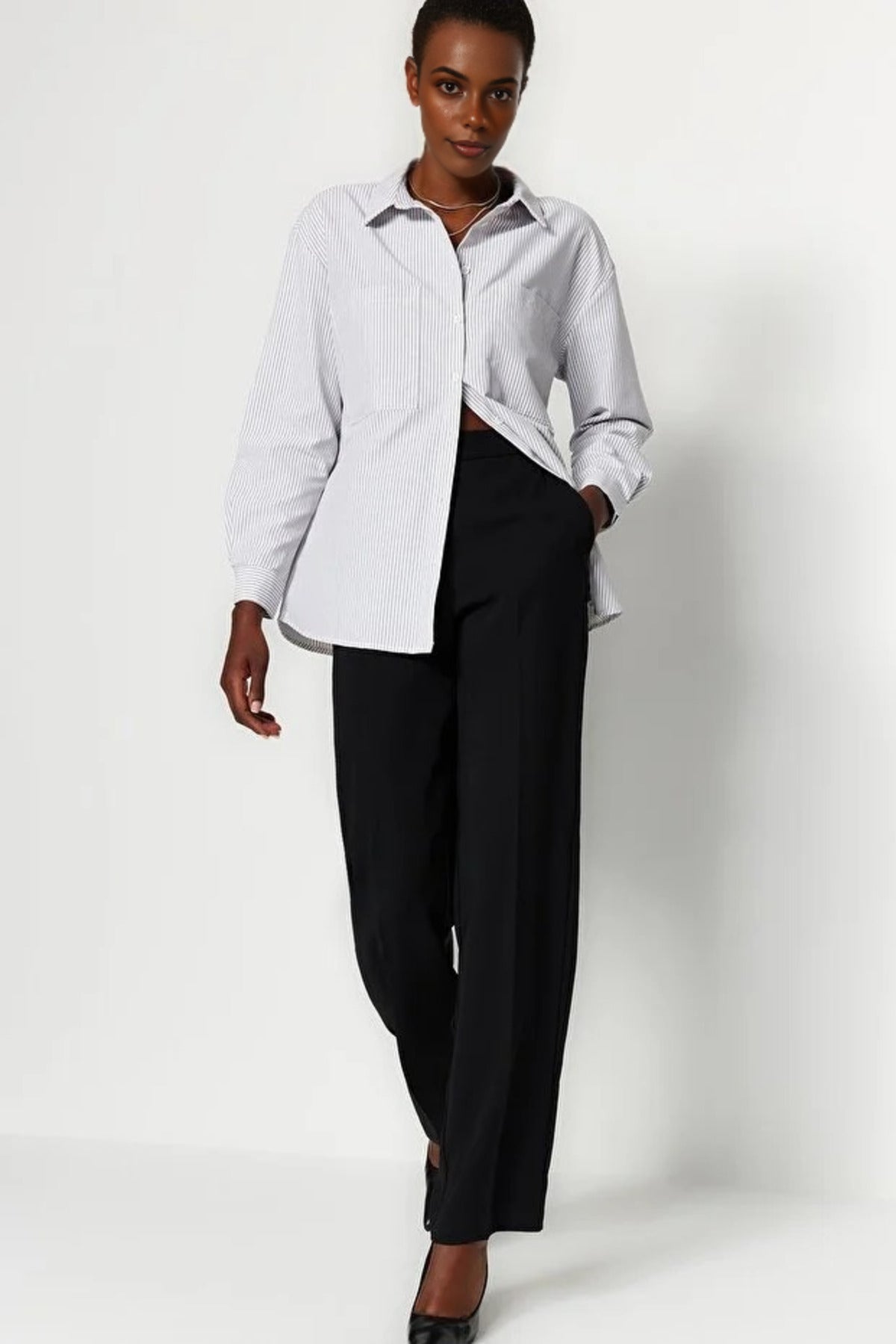 Striped Woven Shirt with Pocket Detail