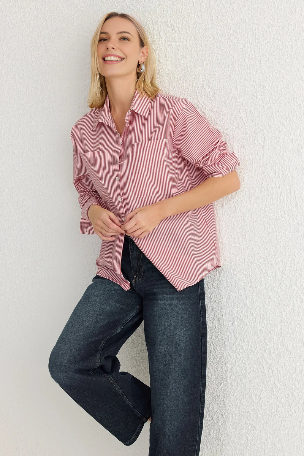 Striped Woven Shirt with Pocket Detail