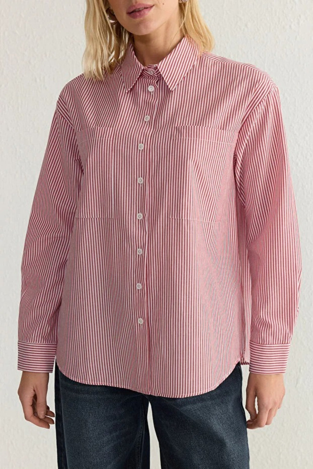 Striped Woven Shirt with Pocket Detail