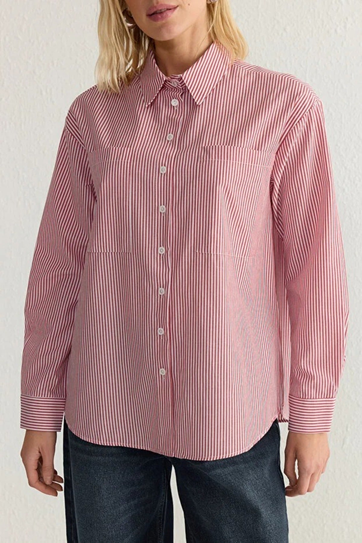Striped Woven Shirt with Pocket Detail