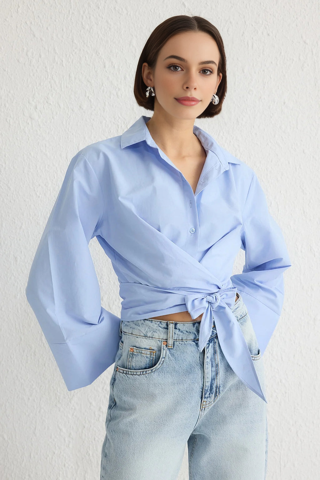 Regular Fit Woven Shirt with Tie Detail