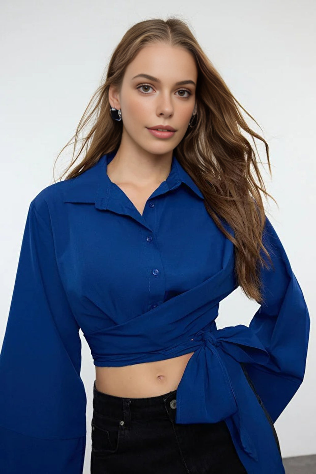 Regular Fit Woven Shirt with Tie Detail