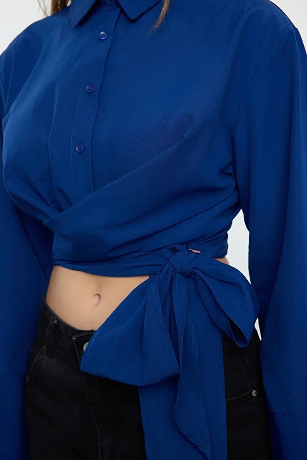 Regular Fit Woven Shirt with Tie Detail