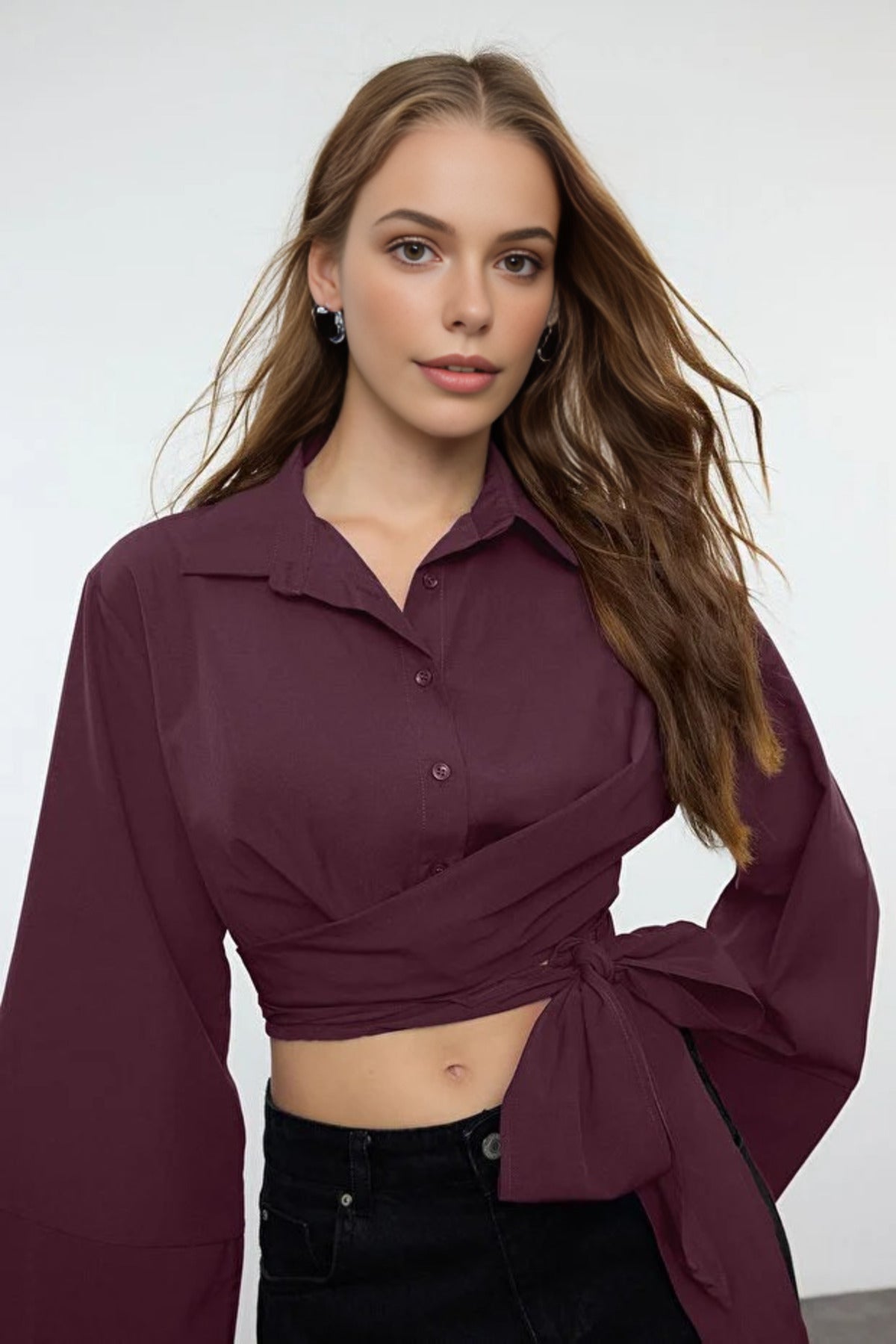 Regular Fit Woven Shirt with Tie Detail